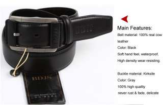 Boy/Mens 100% Genuine Cowhide Leather Dress Belt Black  