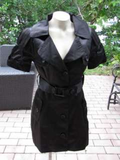 BEBE trench coat jacket belted black 180756 pleated sleeve trench 