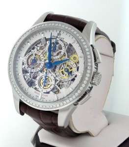 New Mens Perrelet A1010/10 Skeleton Chronograph Dual Time Watch + Box 