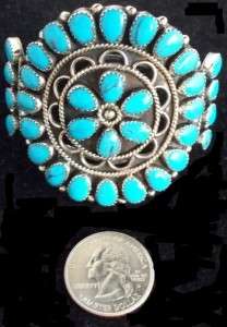 Vntg Old Pawn Navajo Pettipoint TURQUOISE Silver Cuff BRACELET  