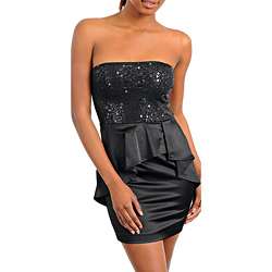 Stanzino Womens Black Sequined Strapless Peplum Dress  