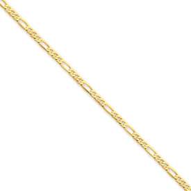14K Gold Flat Figaro Chain Necklace Anklet or Bracelet with a Lobster 