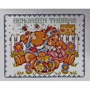  Honey Bears Birth Announcement Counted Cross Stitch Chart 