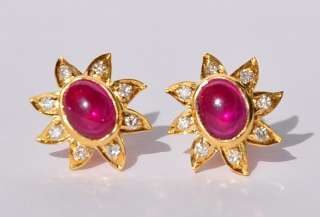 MOST STUNNING 18KT GOLD AAA RED RUBY DIAMOND EARRINGS  