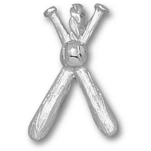  Crossed Baseball Bats with Ball Pendant   Sterling Silver 