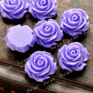 15 Purple Resin Love Flower ROSE Vintage Cabochon Bead 14.5x14.5 