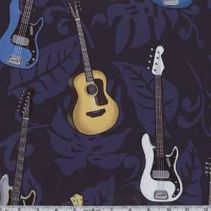  45 Wide Guitar New Navy Fabric By The Yard Arts, Crafts 