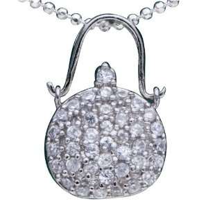  925 Sterling Silver Elegant Crystal Purse Pendant Necklace 
