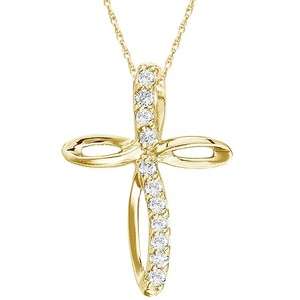 Swirl Diamond Cross Pendant Necklace 14k Yellow Gold  