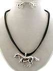 Silver Childrens Horse Running Necklace Earring Set  