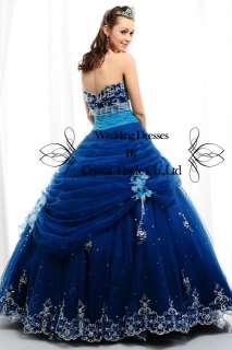 Blue Glamorous Ball Wedding Bridal Gown Quinceanera Evening Prom 