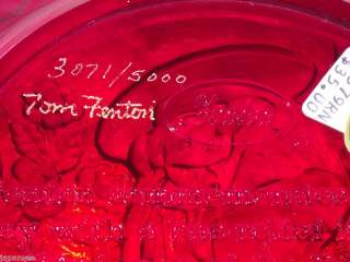 FENTON MOTHERS DAY PLATE RUBY RED CARNIVAL GLASS SIGNED BY TOM FENTON 