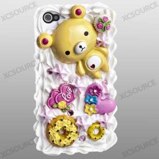 3D skin Bear Cake flower silicone Hard Back Case Cover for iPhone 4 4G 