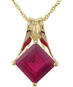 10k Gold and Square Created Ruby Necklace  