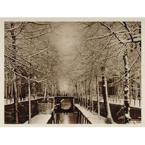 c1930 Winter Snow Canal Utrecht Holland Photogravure 