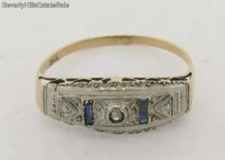 Antique Art Deco 18k White & Yellow Gold Diamond Sapphires Ring  