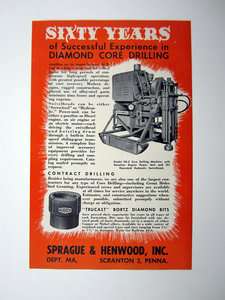  Henwood Core Drilling Machine Bortz Diamond Bits mining 1950 print Ad