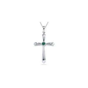    0.09 Cts Emerald Solitaire Cross Pendant in Silver Jewelry