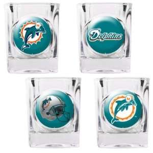  Miami Dolphins   4 Piece Square Shot Glass Set w 