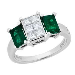  1.78 Carat 18kt White Gold Emerald and Diamond Ring 