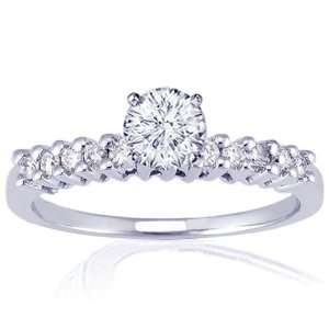  1.15 Ct Round Cut Diamond Engagement Ring Pave 14K WHITE 