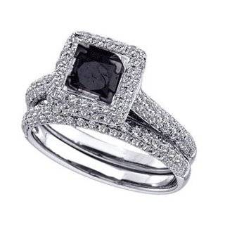 Carat Black & White Diamond 14k White Gold Bridal Set Ring