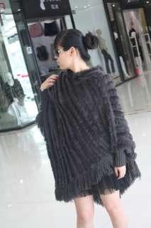 Ladysfashion fur cape amice poncho rabbit knit on yarn  
