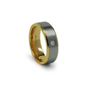    Titanium Ring Gold Plated with 1 CZ Satin High Polish 8mm Jewelry