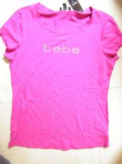 BEBE logo crystals t shirt PINK large top 162635  