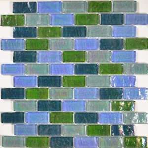  Glass Tile Blue Green Textured Iridescent Glass Blend 1 x 