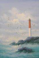 Robinson Jones Signed Listed Oil Painting Seascape Coast Lighthouse 