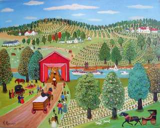   Canvas Naive Painting Sunday by the River by Konstantin Rodko  
