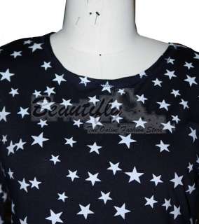 Elastic Round Neck Stars Printed Long Sleeves Women Top Blouse Size4,6 