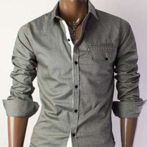 unghea Mens Casual Slim Line Dress shirts GRAY (HC908)  