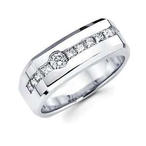 Size  11   14k White Gold Mens Diamond Wedding Ring Band 1.09 ct (G H 