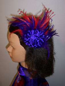 Red Hat Ladies   Purple Satin Flower w/Red & Purple Feathers w/Duck 