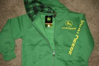 NWT JOHN DEERE BOYS Sweatshirt Hoodie Shirt Green Zipper 8,10/12,14/16 