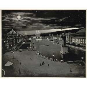  1893 Chicago Worlds Fair Grand Basin Night Moon Print 