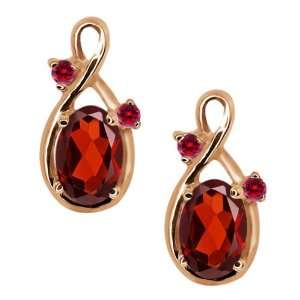   18 Ct Genuine Oval Red Garnet Gemstone 18k Rose Gold Earrings Jewelry