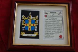 BRYANT Heraldic FRAMED Coat of Arms + Crest + Family History  