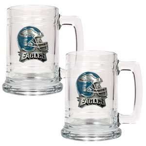 Philadelphia Eagles 2 pc. 15 oz Glass Tankard Set  Helmet Logo  
