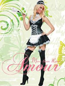 Sexy French Maid Costume Wetlook PU Dress FullSet @3232  