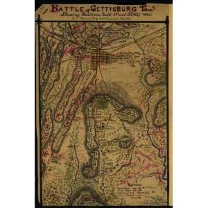  Civil War Map Battle of Gettysburg, Penna Showing 