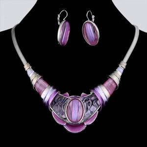 ethnic tibetan silver pink enamel herringbone chain necklace earring 