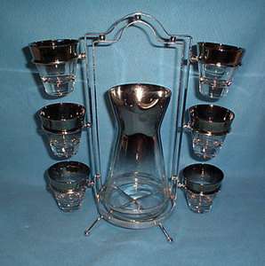 Mid Century Modern Silver Fade Glass Mad Men Cocktail Set  