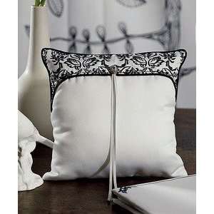  Love Bird Damask in Classic Black and White Ring Pillow 