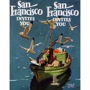  SAN FRANCISCO INVITES YOU FISH BOAT CALIFORNIA SEAGULL 14 