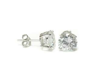 Solid Solitaire Round CZ Stud Earrings 14K White Gold  