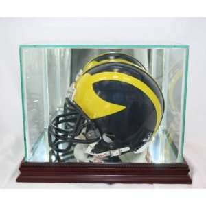  Glass Football Mini Helmet Display Case with Cherry Wood 