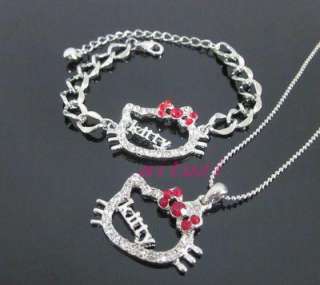   red bow kitty letter necklace bracelet set 2item best match  
